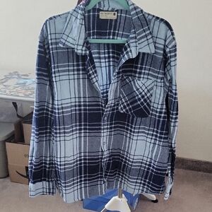 Retrofit Navy and White Plaid Flannel Shirt